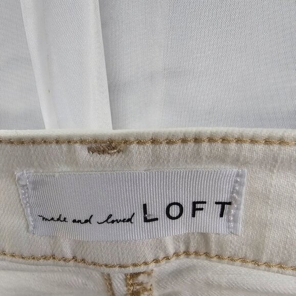Loft White High Rise Flare Crop Jeans Denim Distressed 4 - Picture 11 of 15